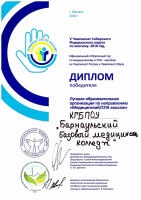 Диплом победителя Лучшая образовательная организация Медицинский-СПА массаж